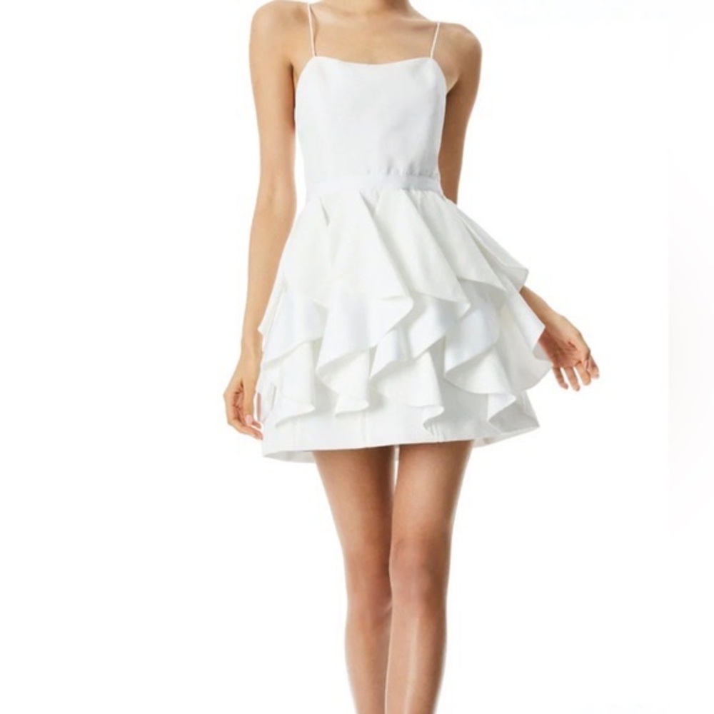Alice + Olivia $595 White Scoop Neck Nadie Mini Dress Size 0